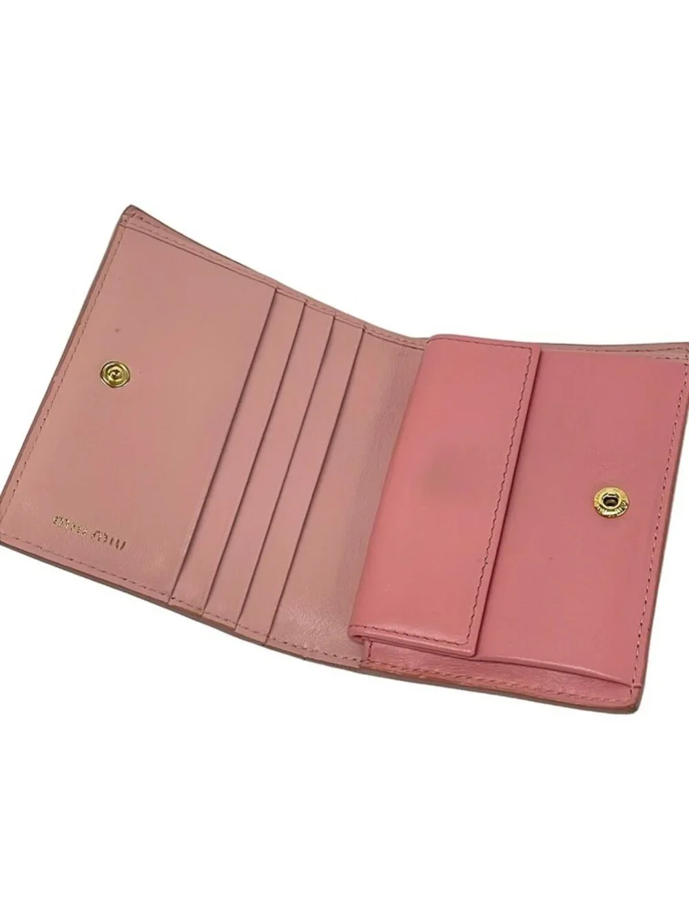 Miu Miu Bifold Wallet Pink Ribbon Leather